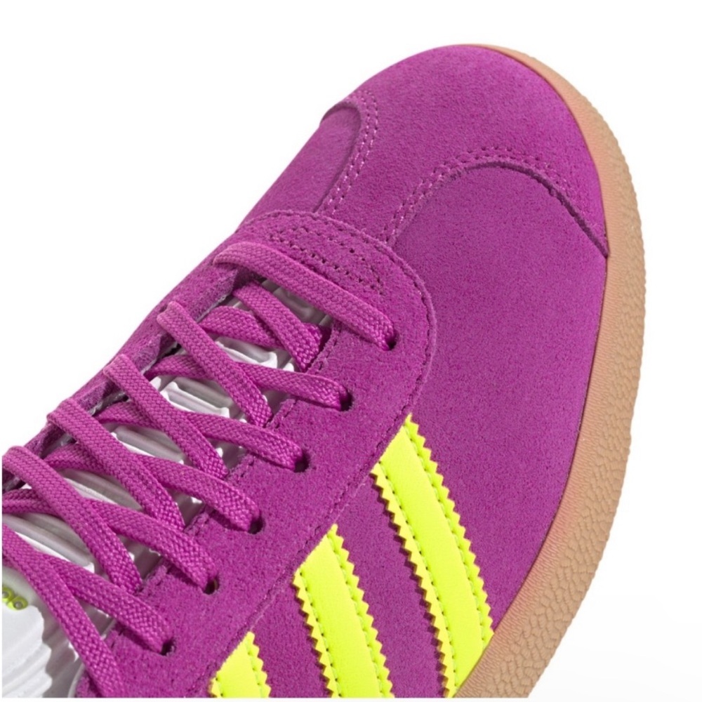WMNS ADIDAS ORIGINALS GAZELLE PURPLE BURST NEON SOLAR YELLOW SHOES SNEAKERS - Picture 8 of 17